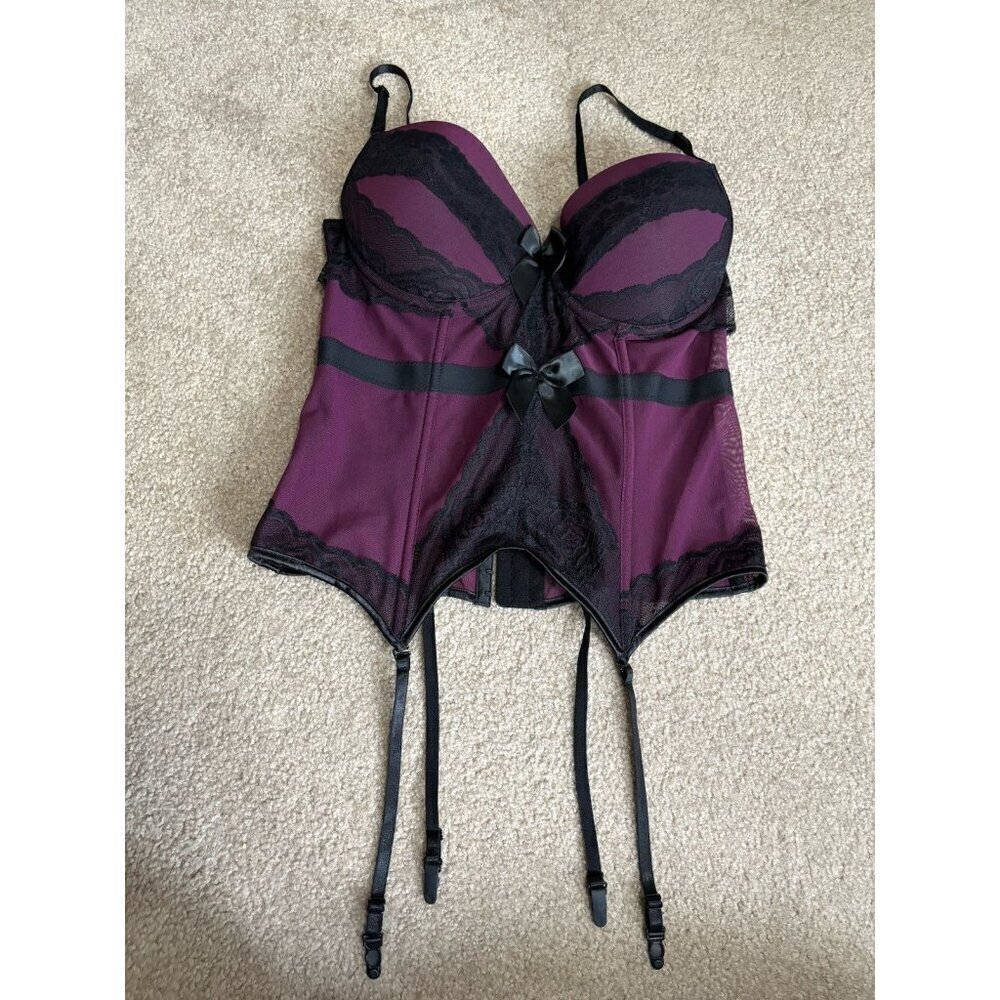 Topmelon 4x Bustier Purple Black With Hosiery Stocking Clips
